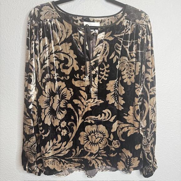 Faustine Luxurious Velvet Floral Peasant Blouse Large - Picture 1 of 14